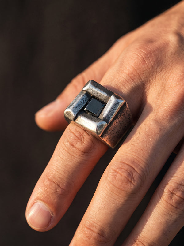 Bague Homme Vintage Argentée Carrée