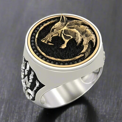 Chevalière Homme Acier LOUP GRAVÉ