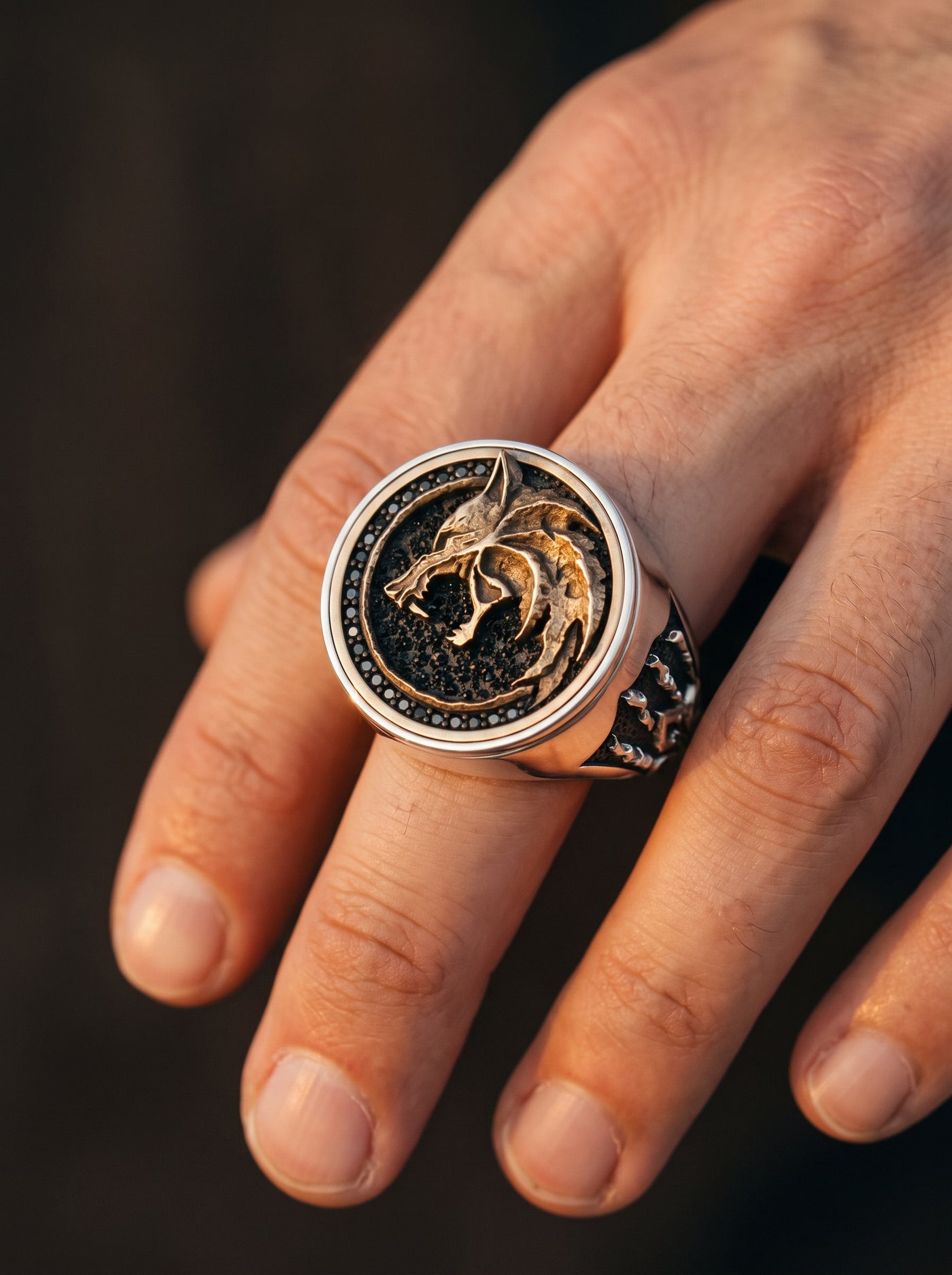 Chevalière Homme Acier LOUP GRAVÉ