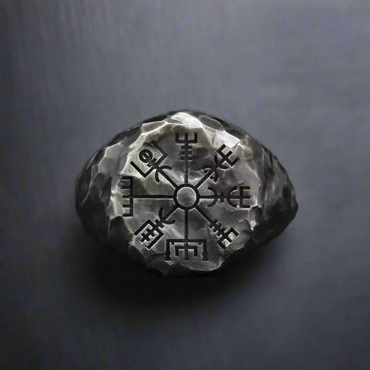 Chevalière Viking en Acier Vegvisir - Argent Antique / 14