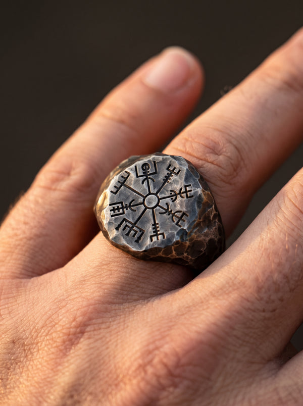Chevalière Viking en Acier Vegvisir - acier inoxydable Antique / 14