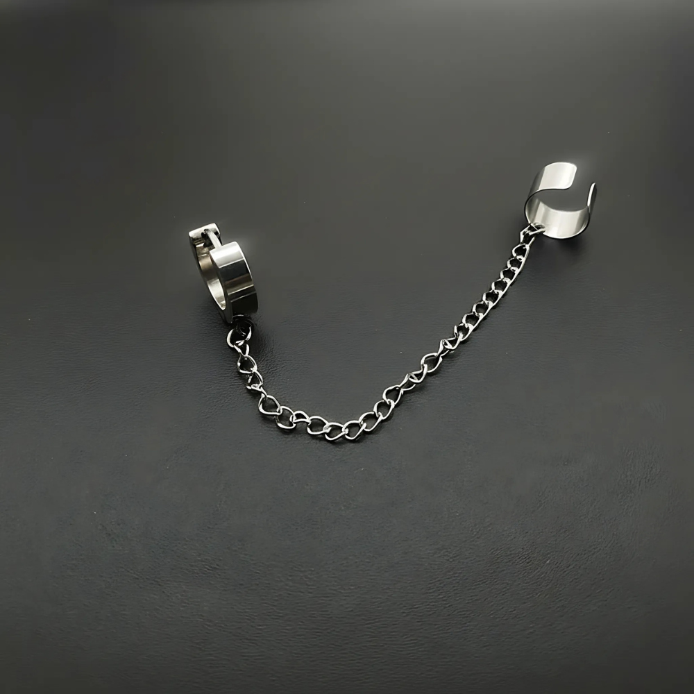 Ear cuff avec chaine style punk argentée