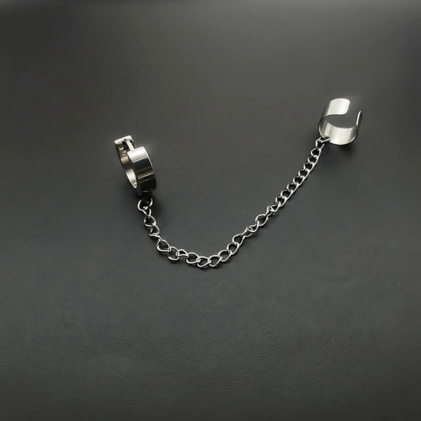 Ear cuff avec chaine style punk argentée