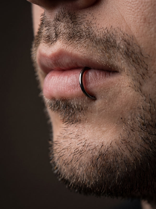 Faux Piercing Lèvre Homme ANNEAU NOIR - B black