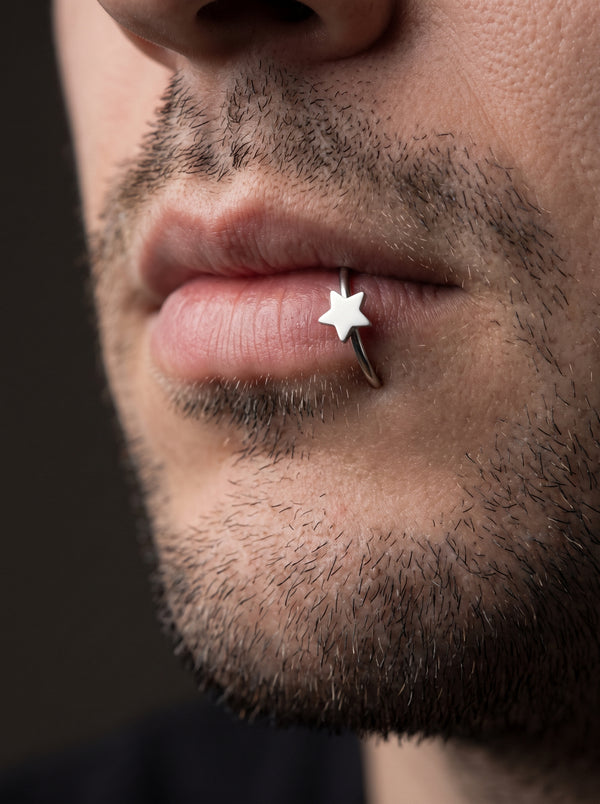 Faux Piercing Lèvre Homme ETOILE acier inoxydable