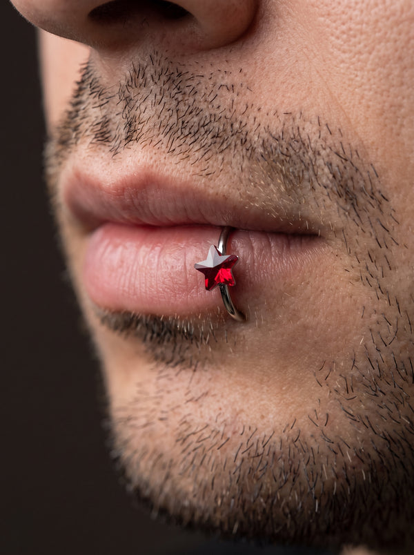 Faux Piercing Lèvre Homme ETOILE ROUGE - star red