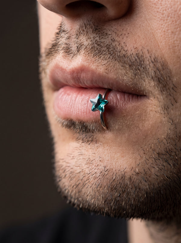 Faux Piercing Lèvre Homme ETOILE VERTE
