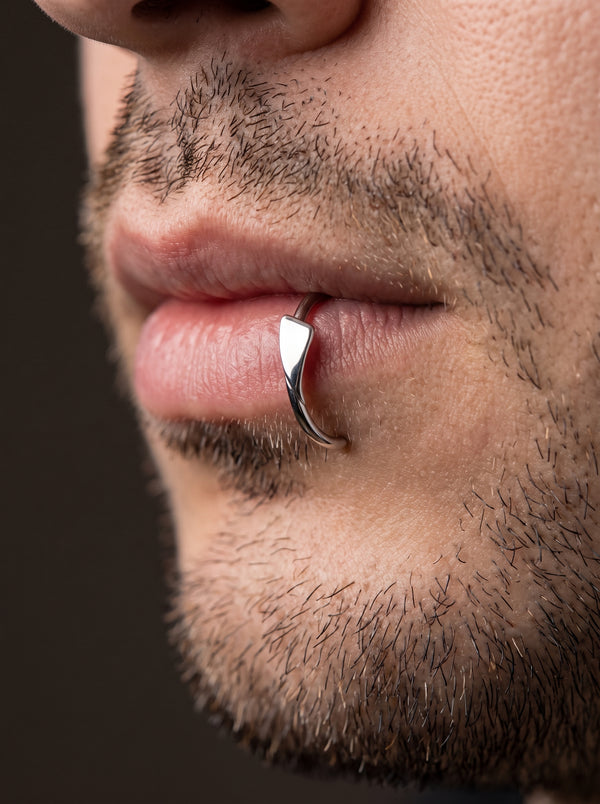 Faux Piercing Lèvre Homme VAGUE acier inoxydable - A silver