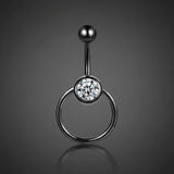 Piercing nombril homme noir en acier avec diamant