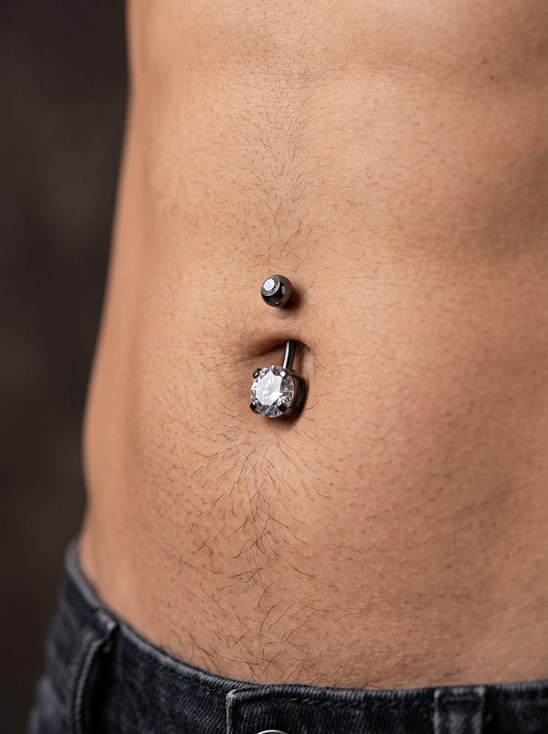 Piercing diamand double boules en acier et argenté
